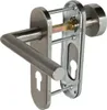 A close-up view of a stainless steel door handle set, showing its internal mechanism and keyhole. Produktbild-Vorschau