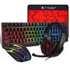 A gaming keyboard, mouse, headset, and mousepad are arranged on a white background. Produktbild-Vorschau