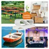 A collage showing different uses of a white product, including outdoor seating, moving boxes, a boat, and a recording studio. Voir les images du produit