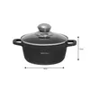 A black pot with a glass lid and silver handle, shown from the side with measurement indicators. Voir les images du produit