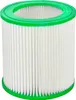 A cylindrical filter with white pleated material and green plastic rims at the top and bottom. Produktbild-Vorschau