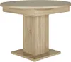 A round pedestal dining table with a wood grain finish. Produktbild-Vorschau