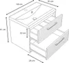 A line drawing of a bathroom vanity with dimensions indicated. Voir les images du produit