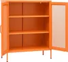 An open orange metal cabinet with three shelves, shown from the front. Podgląd zdjęcia produktu