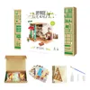 A collage of images showing a DIY dollhouse kit, its components, and packaging. Anteprima dell’immagine prodotto