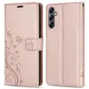 A rose gold flip case for a smartphone is shown from the front and back. Produktbild-Vorschau