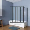 A modern bathroom with a white bathtub and a black framed glass shower screen. Produktbild-Vorschau