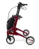 A red rollator walker with a black bag, shown from the side against a white background. Produktbild-Vorschau