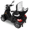 A black electric scooter with an open storage box on the back, shown from a three-quarter rear angle on a white background. Produktbild-Vorschau