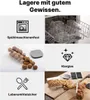 A collage of images showcasing features of food storage containers, including dishwasher safety, material clarity, and food safety. Anteprima dell’immagine prodotto