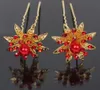 2 Haarnadeln Perlen Strass Blume Modell 4 rot gold Produktbild-Vorschau 1