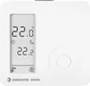 A white digital thermostat with a screen displaying temperature and control buttons. Voir les images du produit
