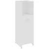 A white tall cabinet with a drawer and an open shelf.