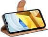 A flip case for a smartphone is shown open, displaying the phone's screen. Produktbild-Vorschau