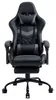 A black gaming chair with a footrest is shown from the front against a white background. Produktbild-Vorschau