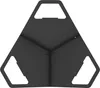 A black, triangular metal fire pit with three cut-out handles. Produktbild-Vorschau