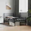 A bedroom scene with a metal bed frame, bedding, and storage drawers. Podgląd zdjęcia produktu