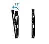 Two black metal wall mount brackets shown from the side against a white background. An arrow and text indicate a 15-degree tilt adjustment on the left bracket. Podgląd zdjęcia produktu