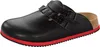 A single black clog-style shoe with red trim and two adjustable straps with buckles. Produktbild-Vorschau