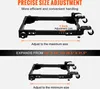 Two views of an adjustable mobile base, one at maximum size and one at minimum size, with text overlays describing its features and dimensions. Anteprima dell’immagine prodotto
