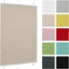 A collage showing a beige pleated blind on the left and swatches of different colored pleated blinds on the right. Náhľad obrázku produktu