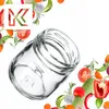 A clear glass jar is shown tilted on a white background, surrounded by various fresh vegetables and herbs. Podgląd zdjęcia produktu