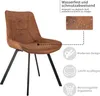 A brown upholstered chair with black legs, shown with marketing text and icons highlighting its features. Podgląd zdjęcia produktu