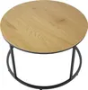 A round wooden coffee table with a black metal frame, shown from a top-down perspective against a white background. Náhľad obrázku produktu