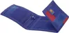 A blue FC Barcelona wallet is shown open, displaying its interior compartments and a zippered pocket. The wallet has velcro closures and the FC Barcelona logo is visible on the exterior flap. Voir les images du produit