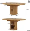 Two views of a wooden dining table with dimensions labeled. Anteprima dell’immagine prodotto