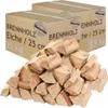Two cardboard boxes of firewood are shown behind a pile of cut logs. Náhled obrázku produktu