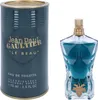 A Jean Paul Gaultier Le Beau Eau de Toilette bottle and its packaging are displayed side-by-side against a white background. Voir les images du produit