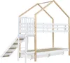 A white and natural wood bunk bed with a slide and ladder, set against a white background. Náhled obrázku produktu