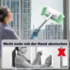 A woman is cleaning a window with a mop, while a smaller image below shows a woman cleaning a window by hand with a spray bottle and cloth, with a red cross indicating it's not recommended. Produktbild-Vorschau