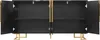 An open black sideboard with gold accents and legs, showing its interior shelves. Podgląd zdjęcia produktu