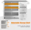 A white kitchen island with drawers and open shelves, with orange highlights indicating adjustable shelf positions. Náhľad obrázku produktu