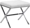 A white upholstered stool with a silver metal X-shaped base. Produktbild-Vorschau