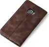 A brown leather flip case for a Samsung Galaxy S7 edge phone, shown from a diagonal angle. Produktbild-Vorschau