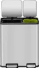 A dual-compartment trash can with silver stainless steel exterior and black and green interior bins. Podgląd zdjęcia produktu