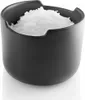 A black ceramic salt cellar filled with white salt, shown on a white background. Produktbild-Vorschau