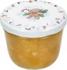 A glass jar filled with an orange substance, topped with a festive lid. Podgląd zdjęcia produktu