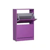 A purple shoe cabinet with one drawer open, revealing a gray interior. Voir les images du produit