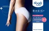 A woman wearing a white Sloggi underwear, with marketing text and graphics. Produktbild-Vorschau
