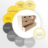 A product image with informational callouts and a central image of a wooden drawer unit. Produktbild-Vorschau