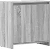 A close-up, angled view of a gray wood-effect cabinet with two doors. Produktbild-Vorschau
