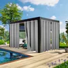 An outdoor gazebo with gray curtains next to a swimming pool on a wooden deck. Náhled obrázku produktu