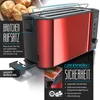 A promotional image for a red toaster and a bread roll attachment. Produktbild-Vorschau