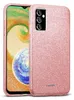 A rosegold glitter phone case is shown next to a smartphone. Produktbild-Vorschau
