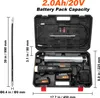 A cordless grease gun kit is displayed in its open carrying case, with dimensions and specifications shown. Náhled obrázku produktu