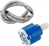 A braided metal hose and a faucet cartridge are shown against a white background. Anteprima dell’immagine prodotto